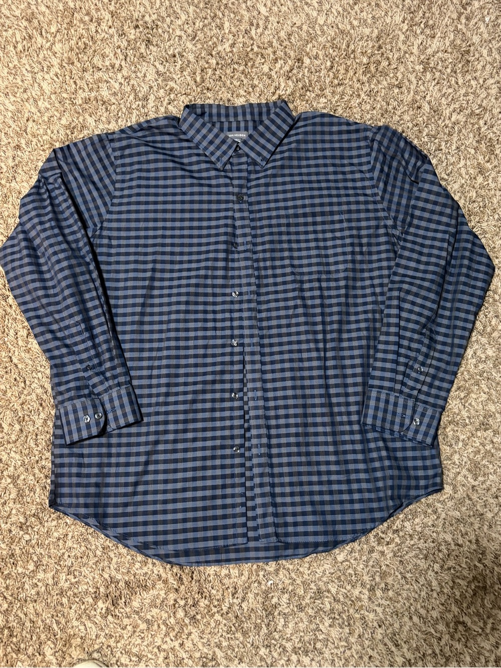 Van Heusen Blue and Black Gingham Button-Down Shirt